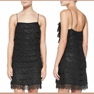 Diane von Furstenburg Tiered Star Lace Dress Black Mini